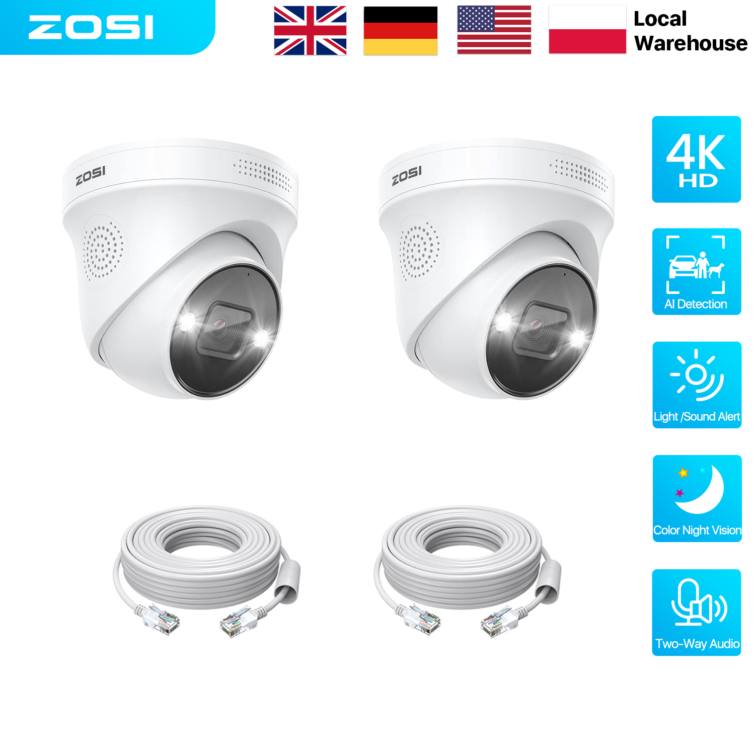Home Security Ai - ZOSI 8MP 5MP PoE Zestaw kamer